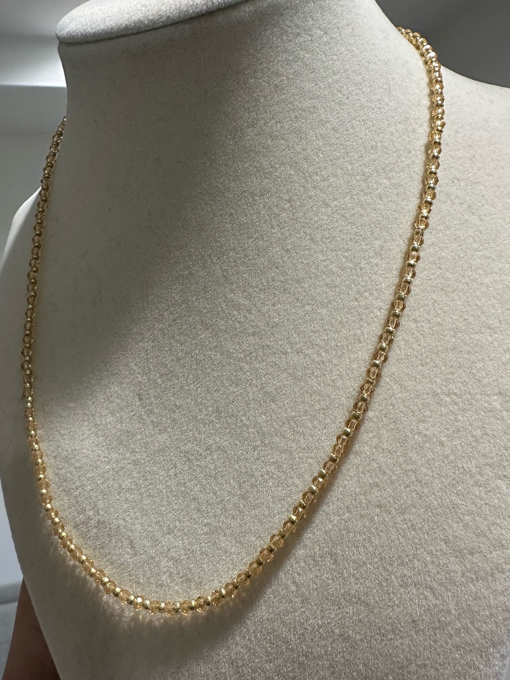 Gold Tones Crystal Beaded Necklace - Boho Layering Necklace